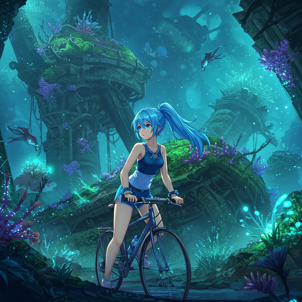 青ぽにちゃん サイクリング_ImageFX