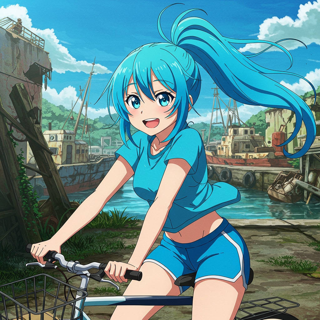 青ぽにちゃん サイクリング_ImageFX