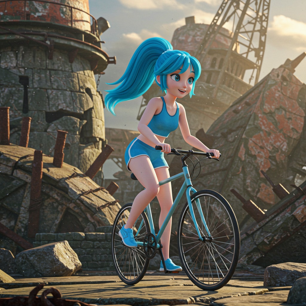 青ぽにちゃん サイクリング_ImageFX