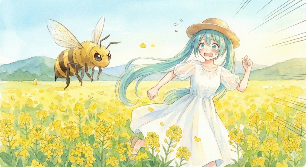 水彩画ミクさん　菜の花の季節