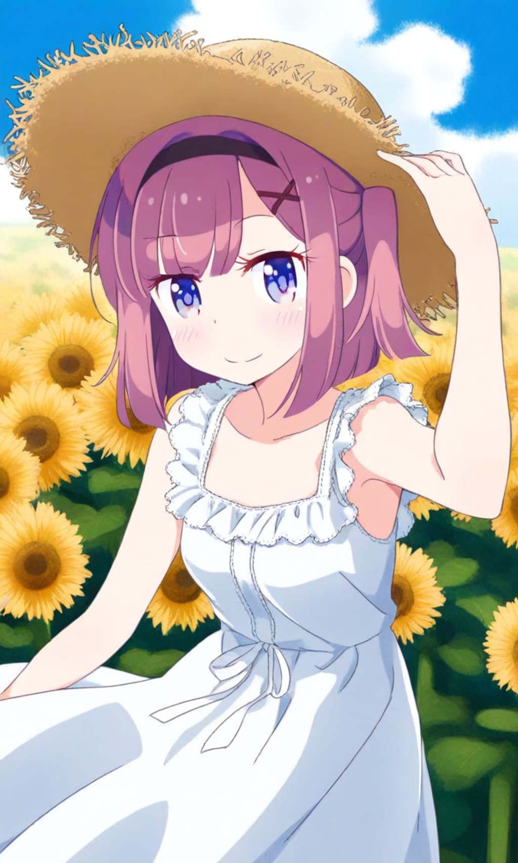 望月紅葉 麦わら帽子とワンピース ひまわり畑