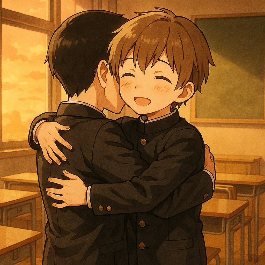 誰も居ない教室でハグをする2人