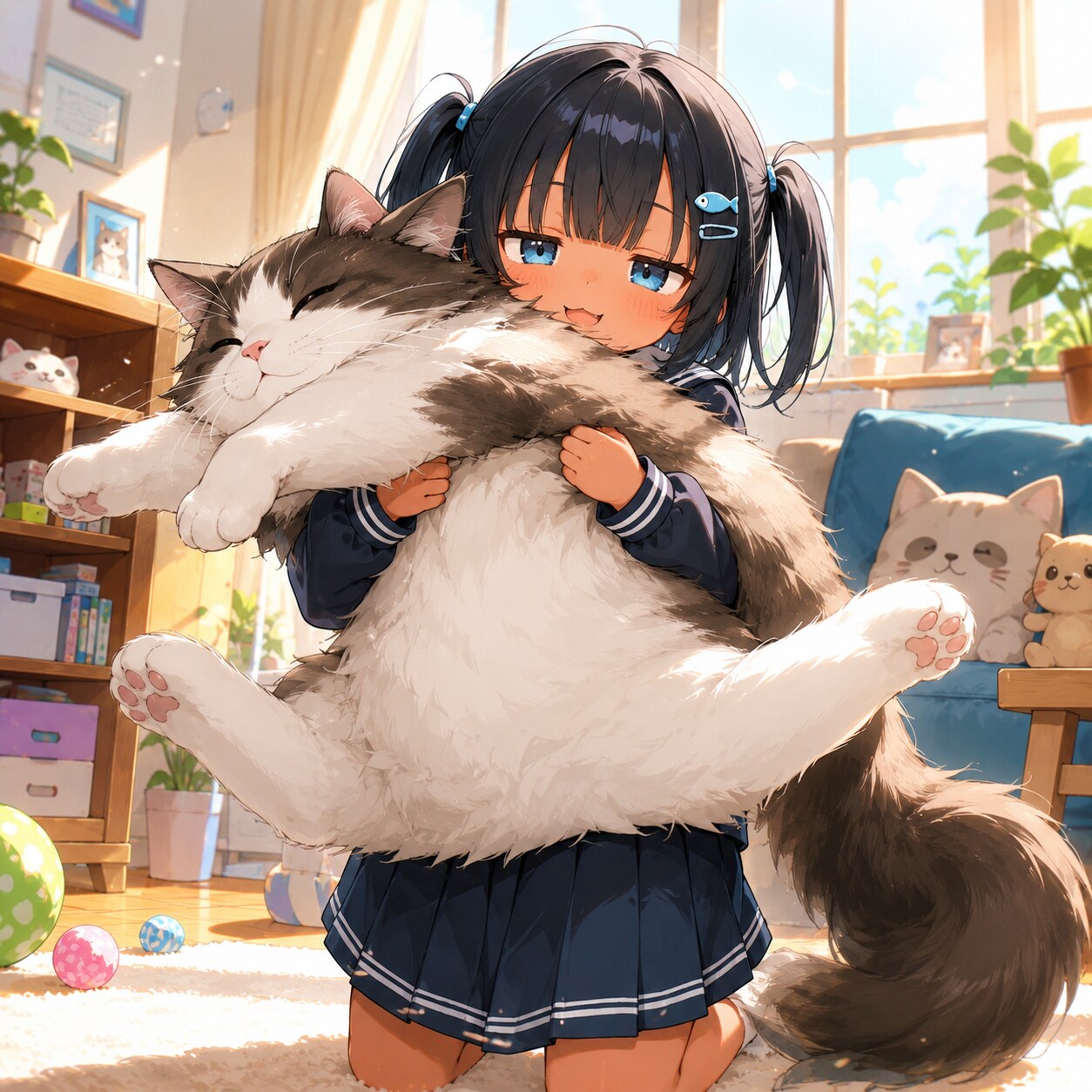 大きな猫とこなつちゃん | の人気AIイラスト・グラビア