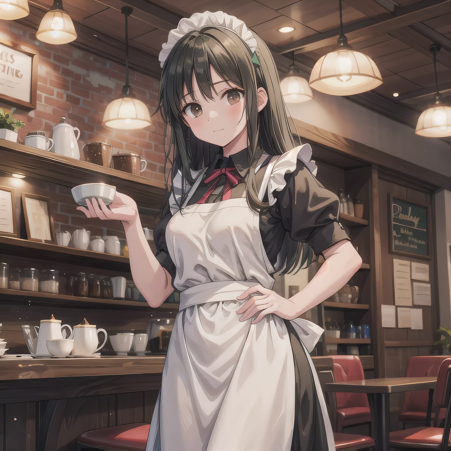 黒髪ロングでカフェの少女１１ | の人気AIイラスト・グラビア