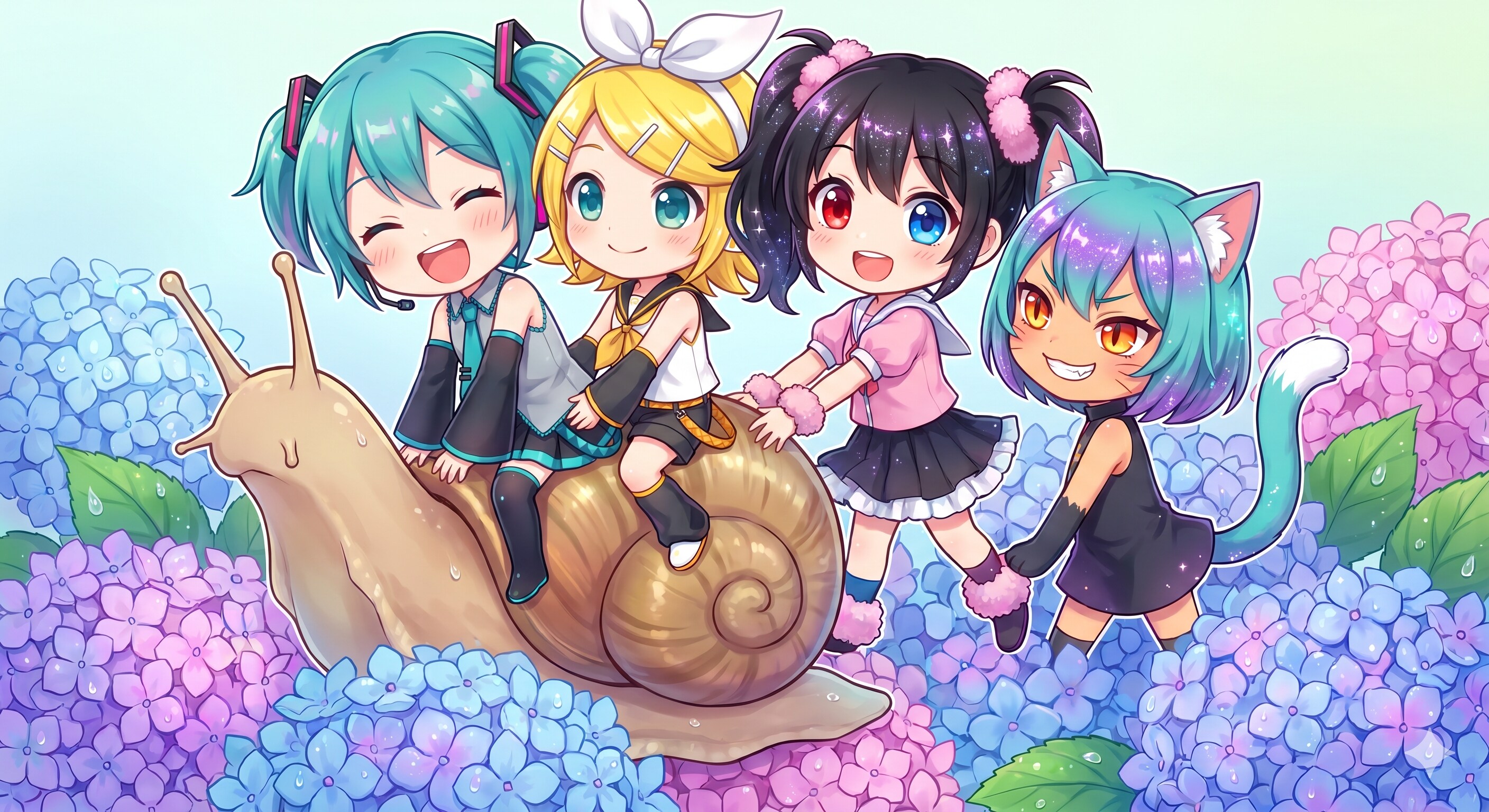 紫陽花とミクちゃん達✨