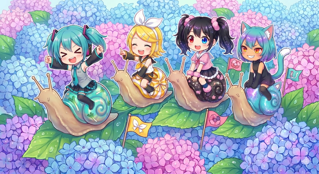 紫陽花とミクちゃん達✨
