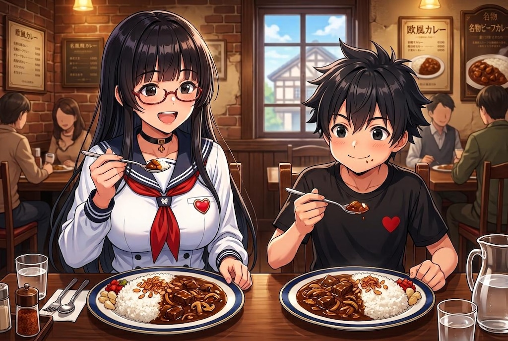 2枚のお皿で食べるカレー
