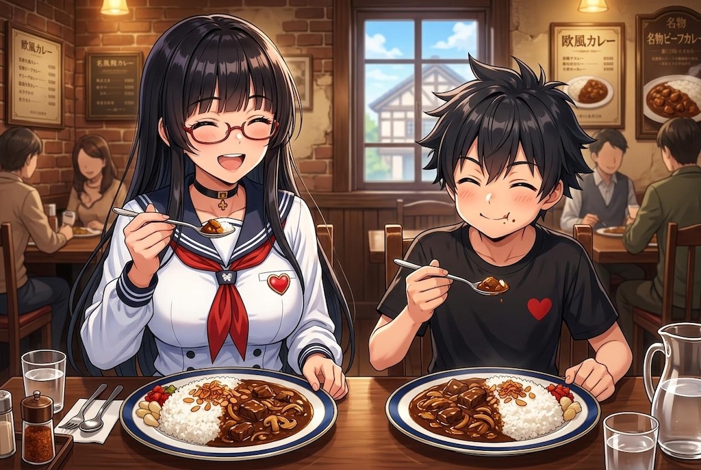 2枚のお皿で食べるカレー