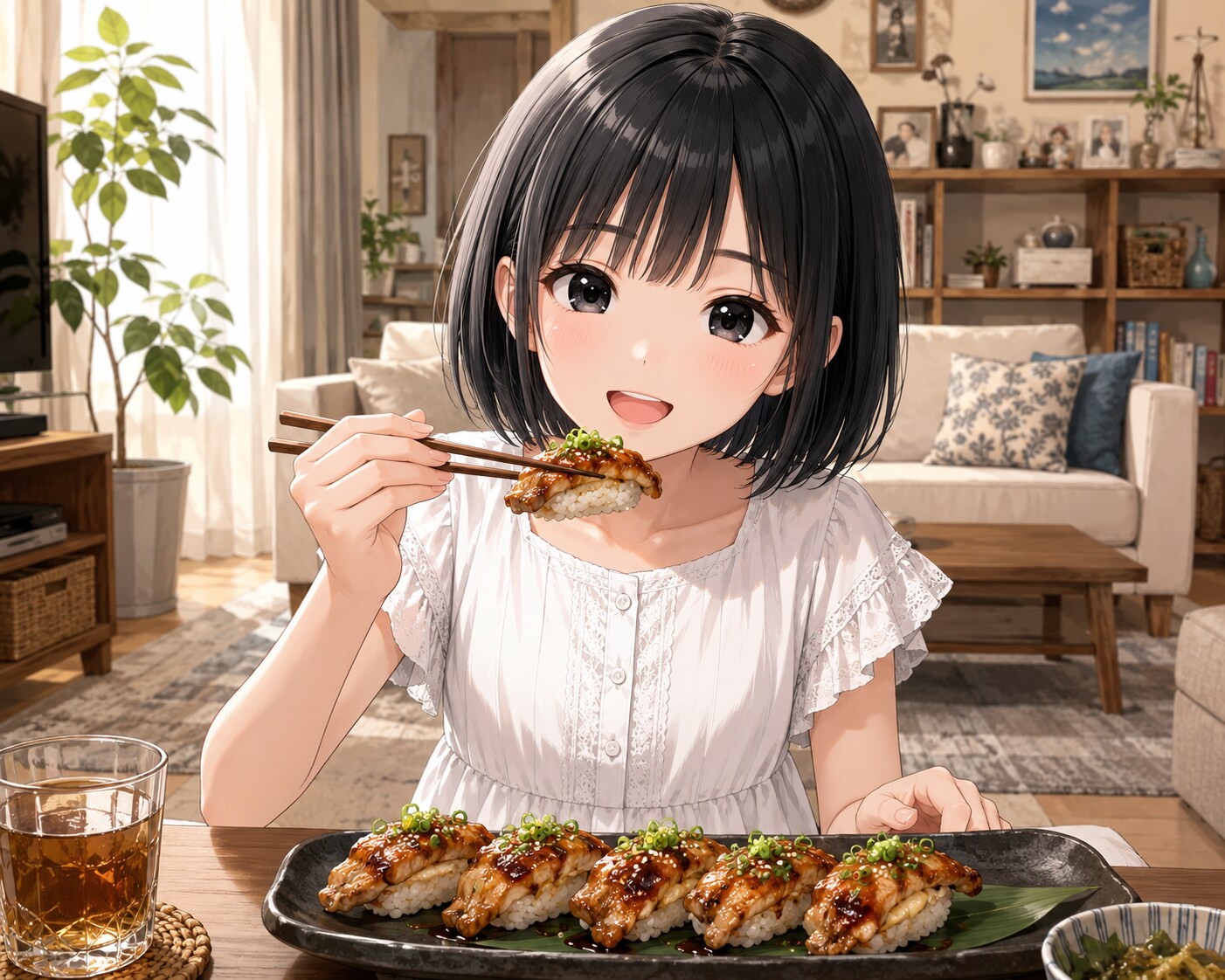 鶏皮寿司を食べている女の子 | の人気AIイラスト・グラビア