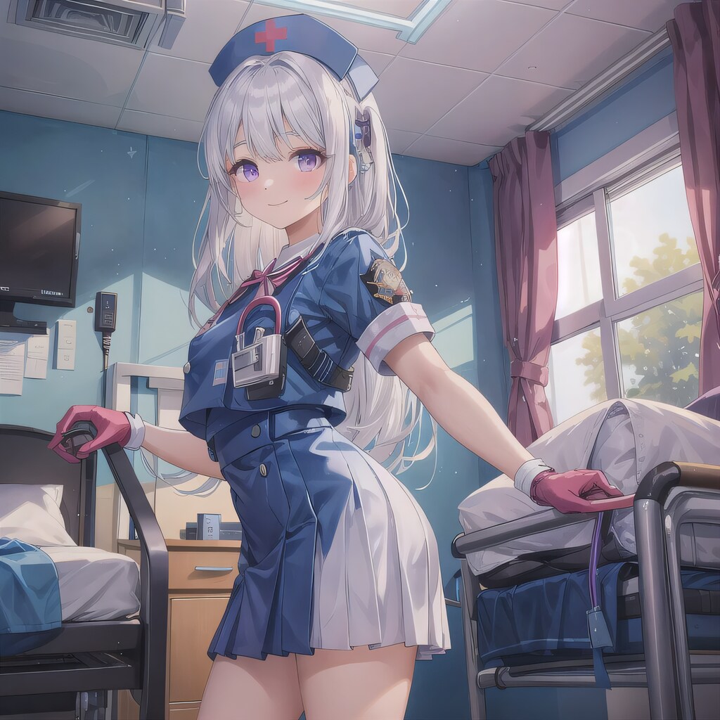 白髪ロングで看護服の少女２