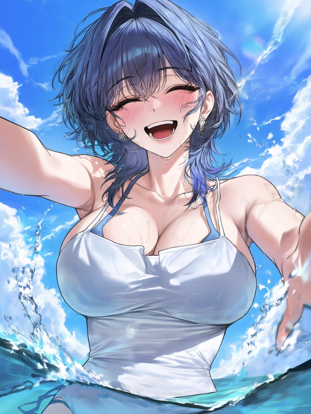 海で、はしゃぐ彼女