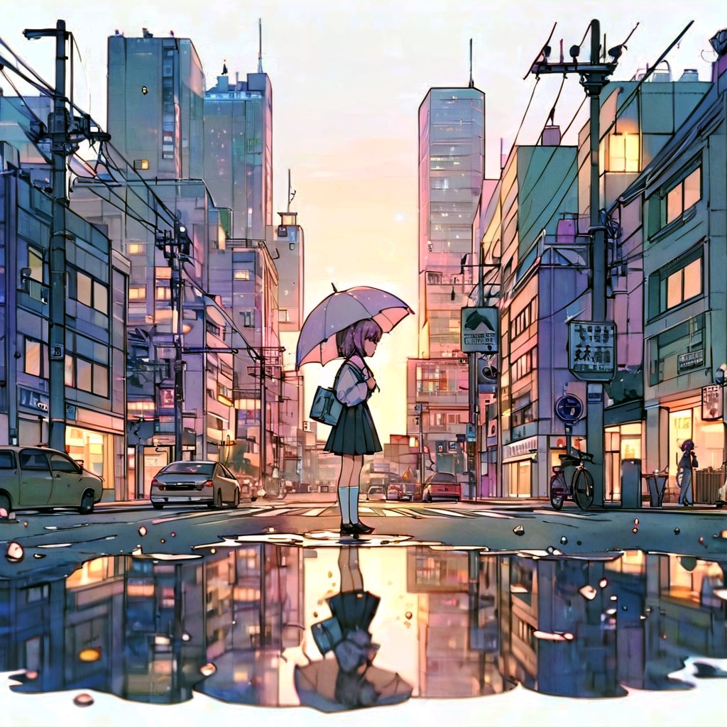 街と水たまり、少女149