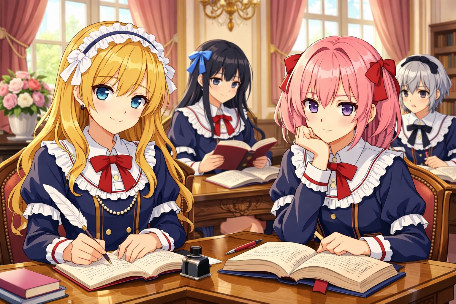 お嬢様学園の勉強風景 | の人気AIイラスト・グラビア