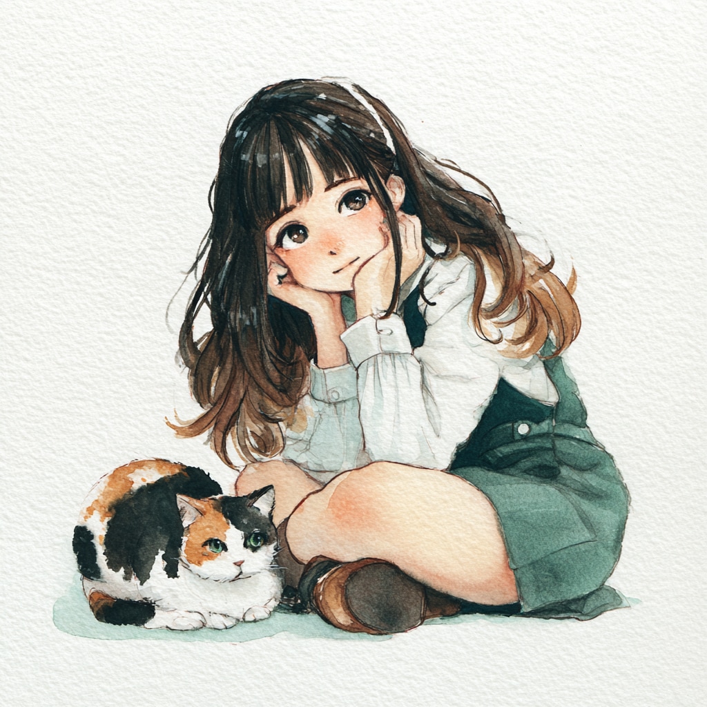 三毛殿と黒髪少女（１）Midjourney v7 | の人気AIイラスト・グラビア