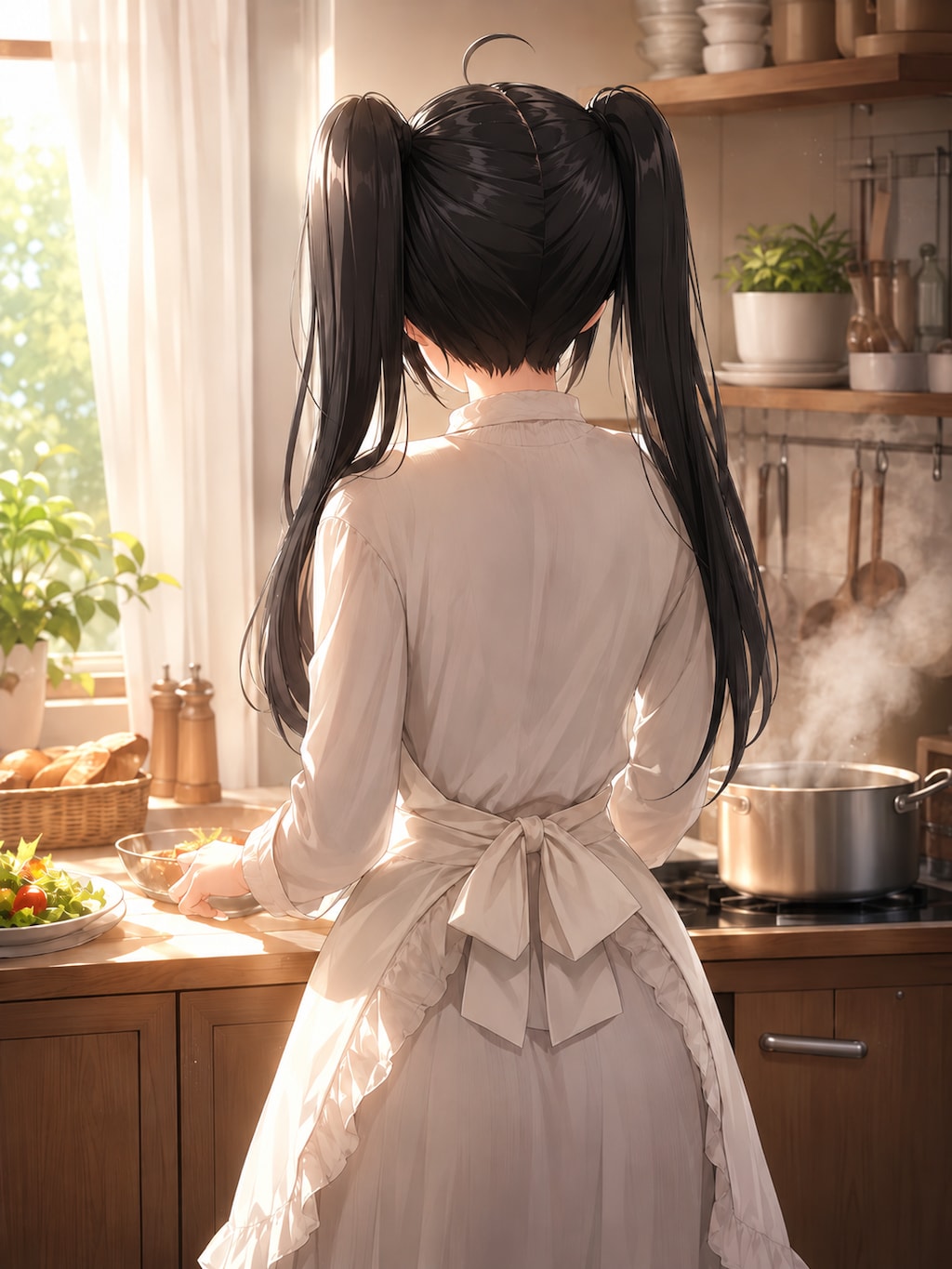 抱きしめたい背中、朝ごはんの途中で