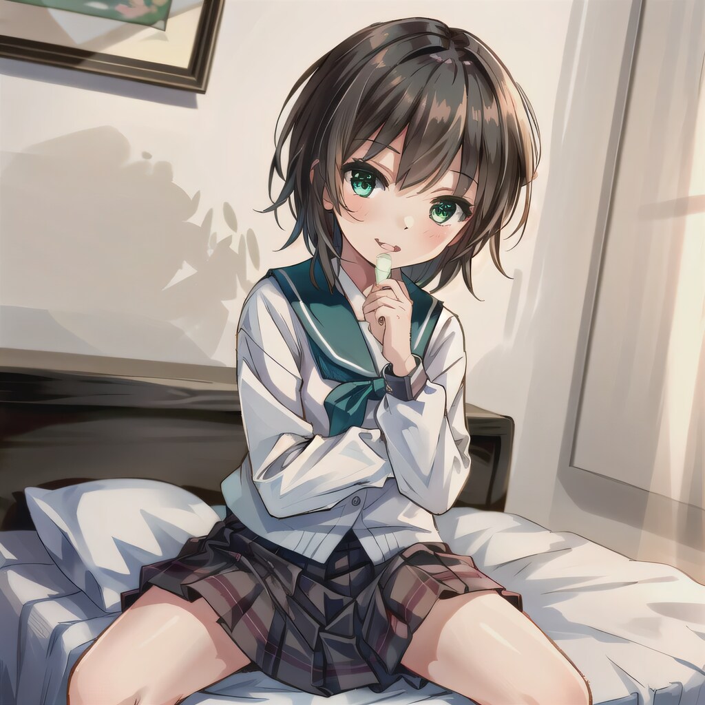 茶髪ボブで寝室の少女３