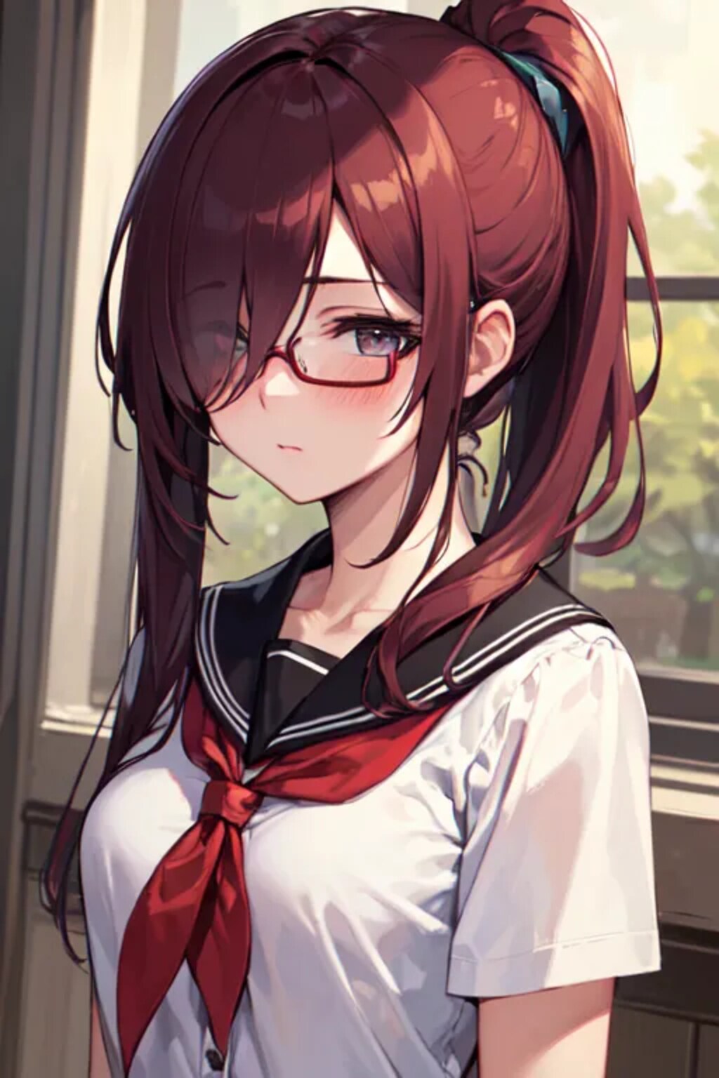 片目隠れポニテ眼鏡ちゃん