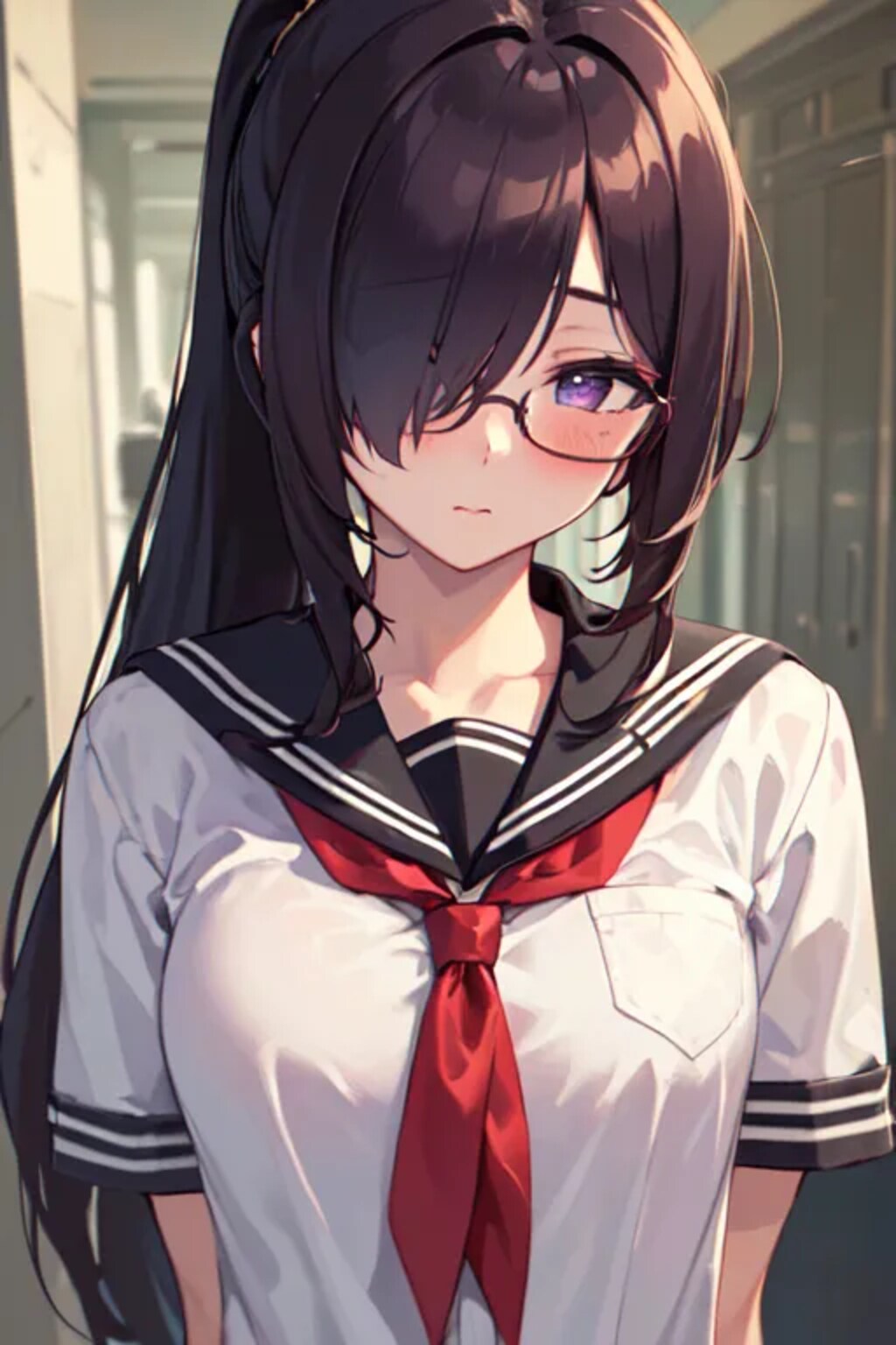 片目隠れポニテ眼鏡ちゃん