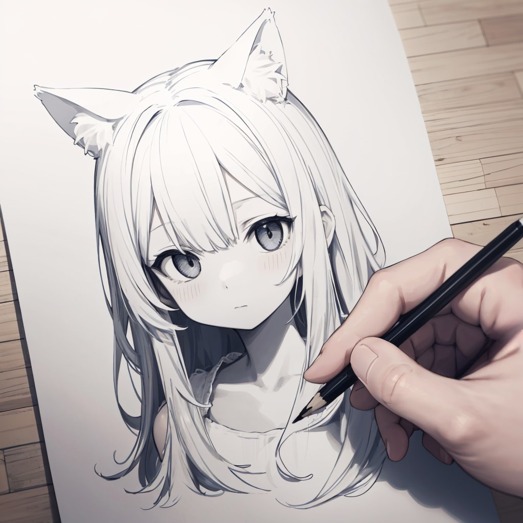 鉛筆画？のネコミミさん