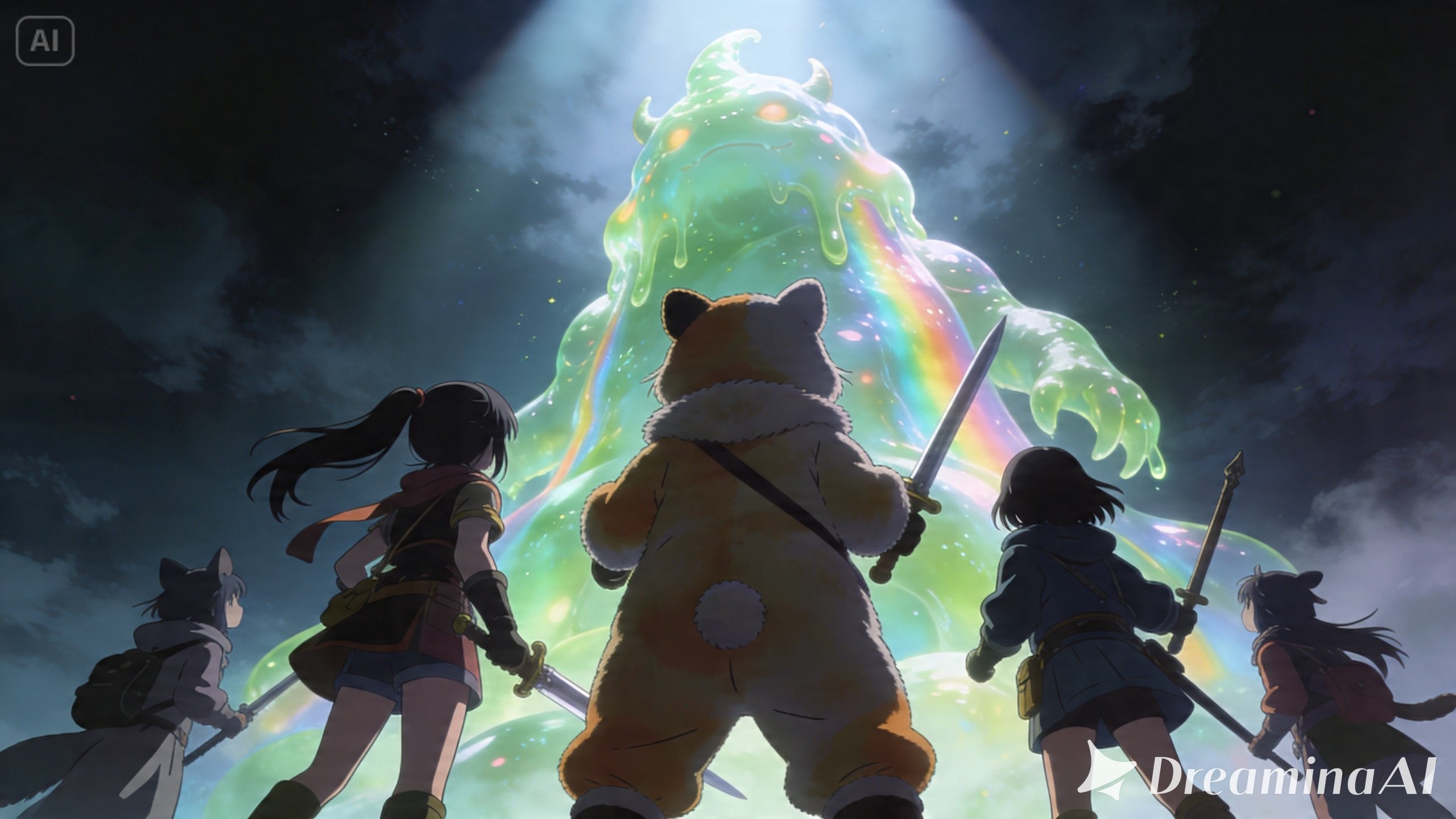 【All0421a】討伐直後、スライムの王キングレインボースライム現れた！さあ戦闘開始だ（モデル: Seedream 5.0） | の人気AIイラスト・グラビア