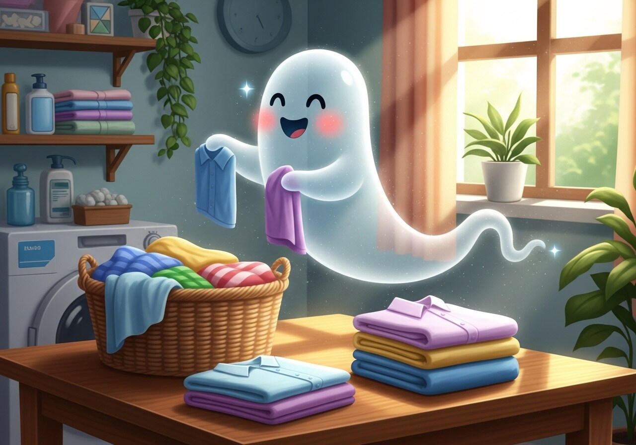 洗濯物を畳むお化けさん | の人気AIイラスト・グラビア