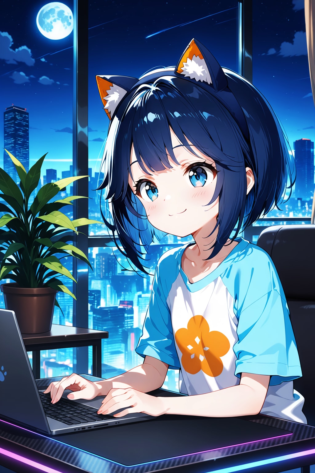 真夜中の猫耳ハッカー | の人気AIイラスト・グラビア