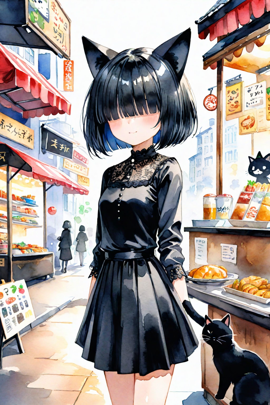 パンを威嚇しに来たメカクレ黒猫ガール