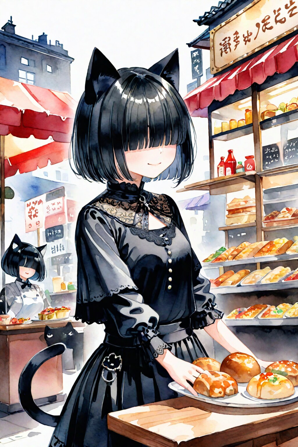 パンを威嚇しに来たメカクレ黒猫ガール