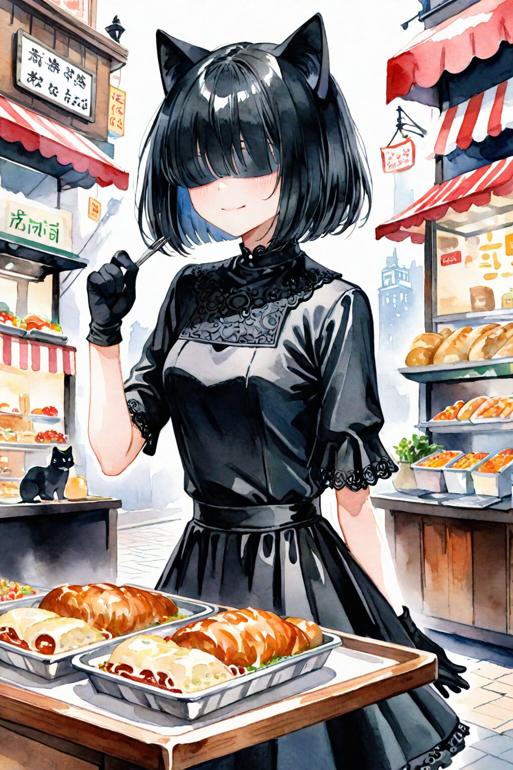 パンを威嚇しに来たメカクレ黒猫ガール