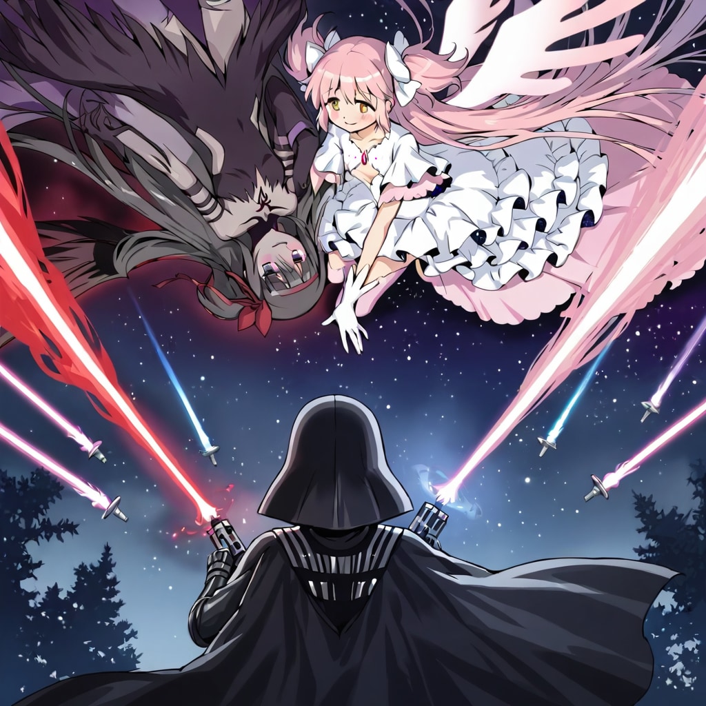 アルティメットまどか＆悪魔ほむらVSベイダー卿 | の人気AIイラスト・グラビア