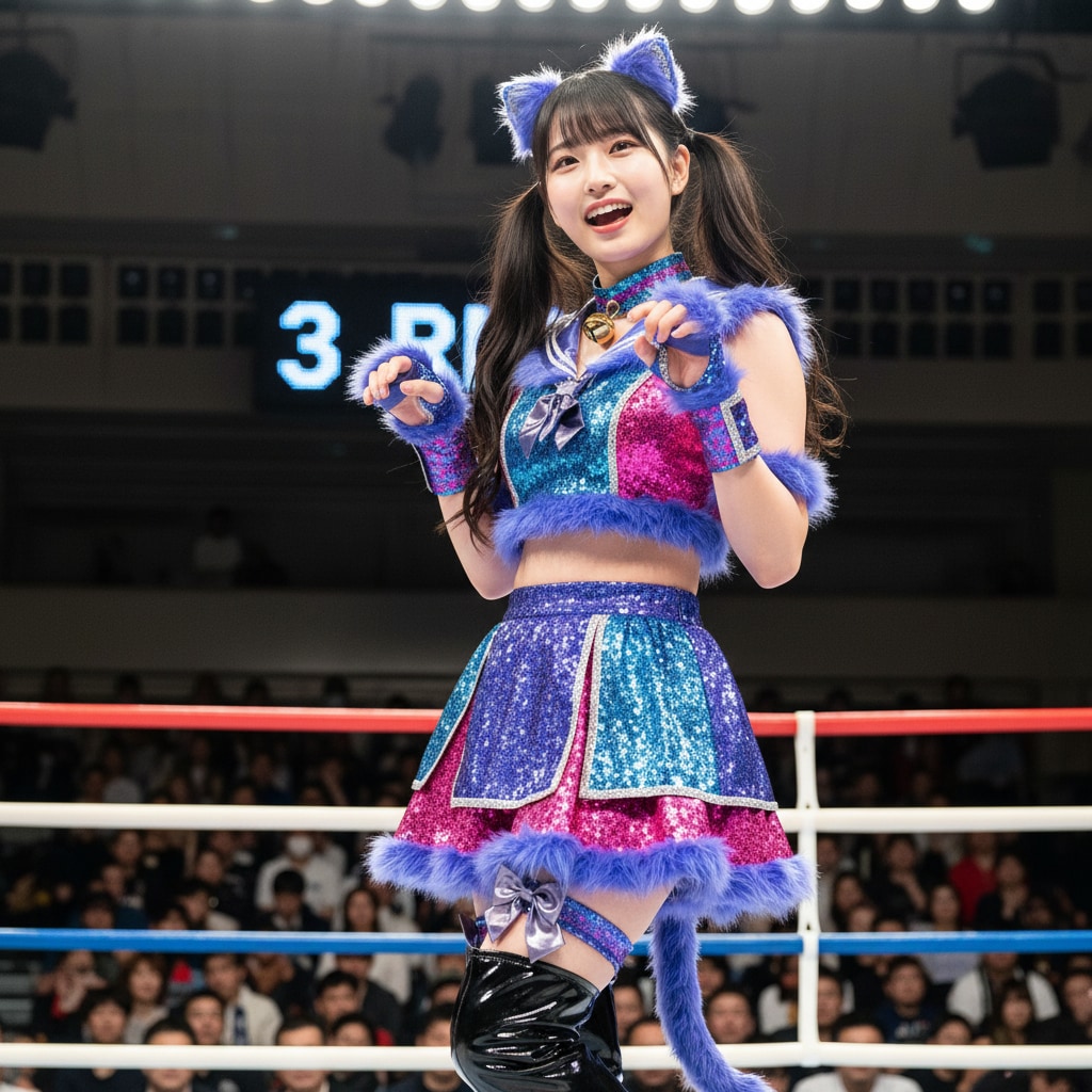 黒ツイにゃん。リング上パフォーマンス。2月9日 #服の日