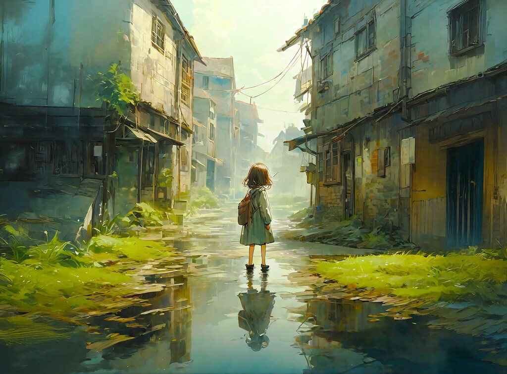 街と水たまり、少女216