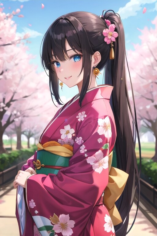和装女子　花見
