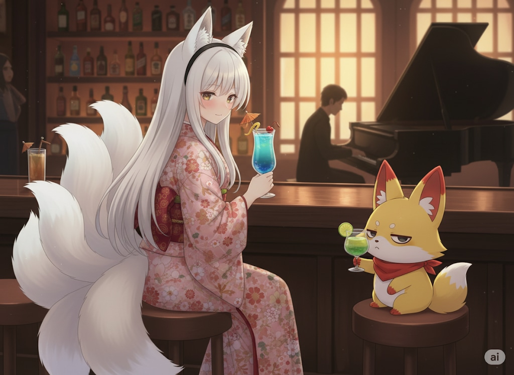 【九尾の久遠×やれやれ系キツネ】琥珀色のジャズタイム | の人気AIイラスト・グラビア