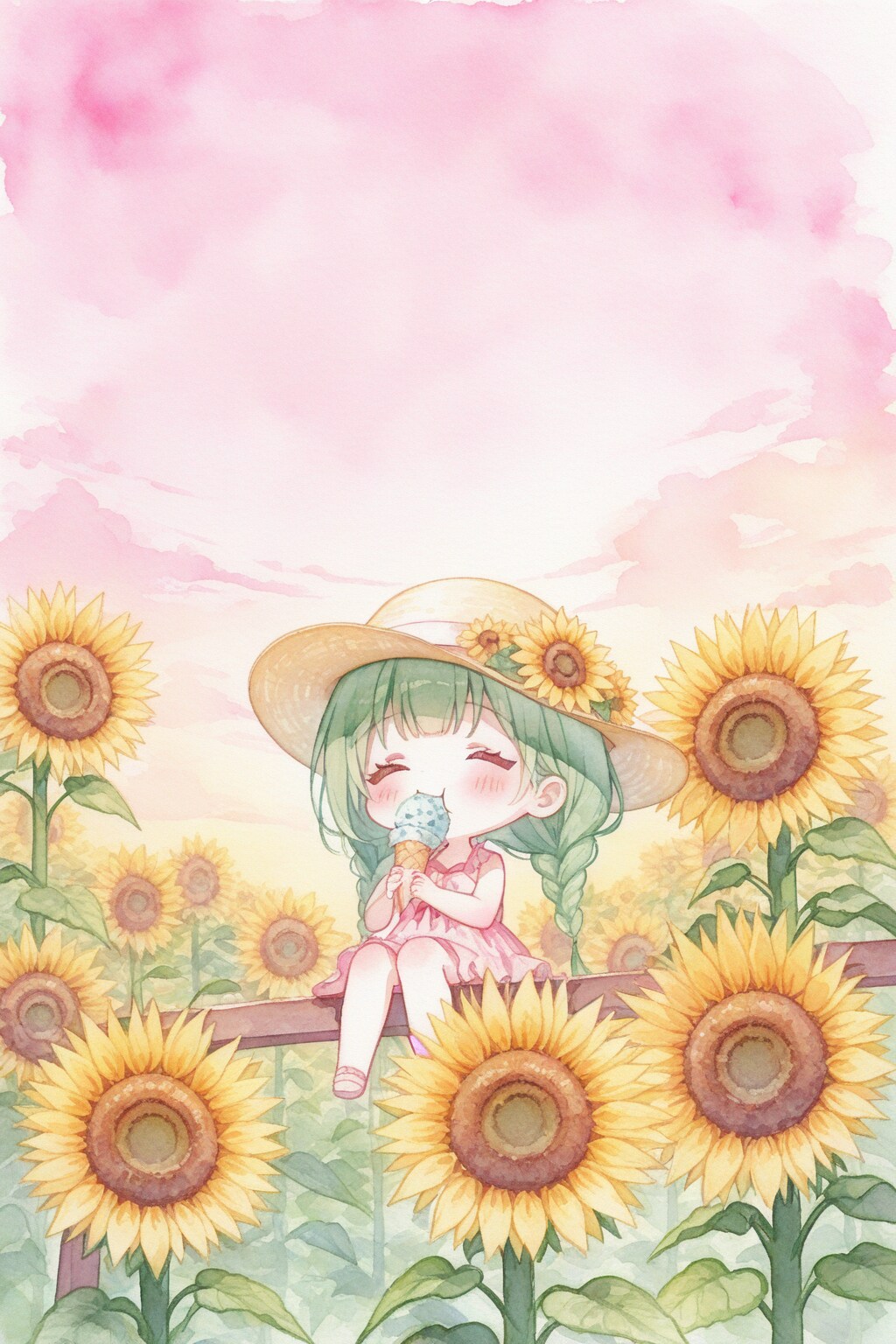 ひまわりと緑髪ちゃん