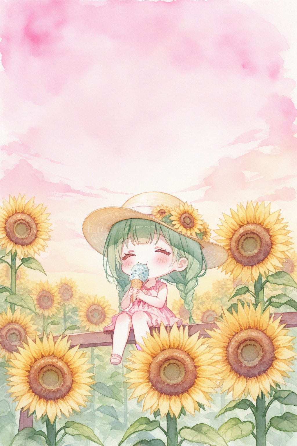 ひまわりと緑髪ちゃん