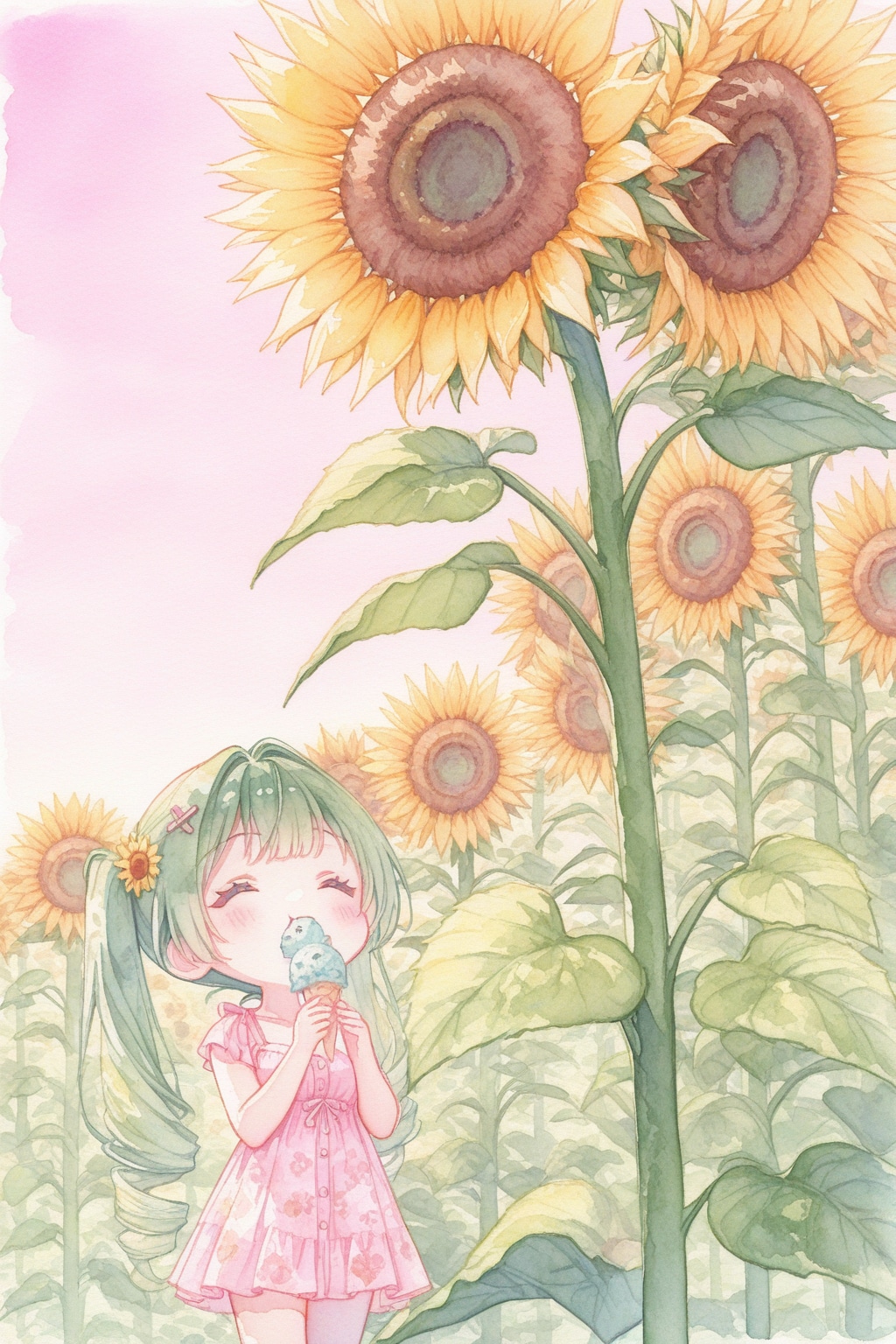 ひまわりと緑髪ちゃん