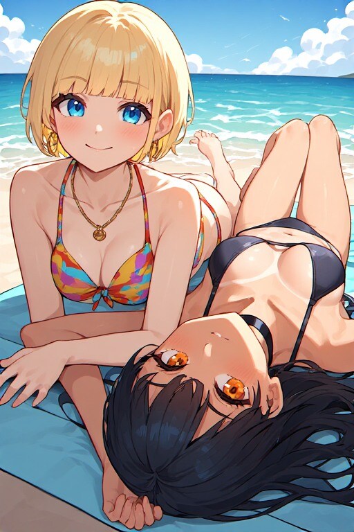 黒髪ちゃん金髪ちゃんビーチ撮影会