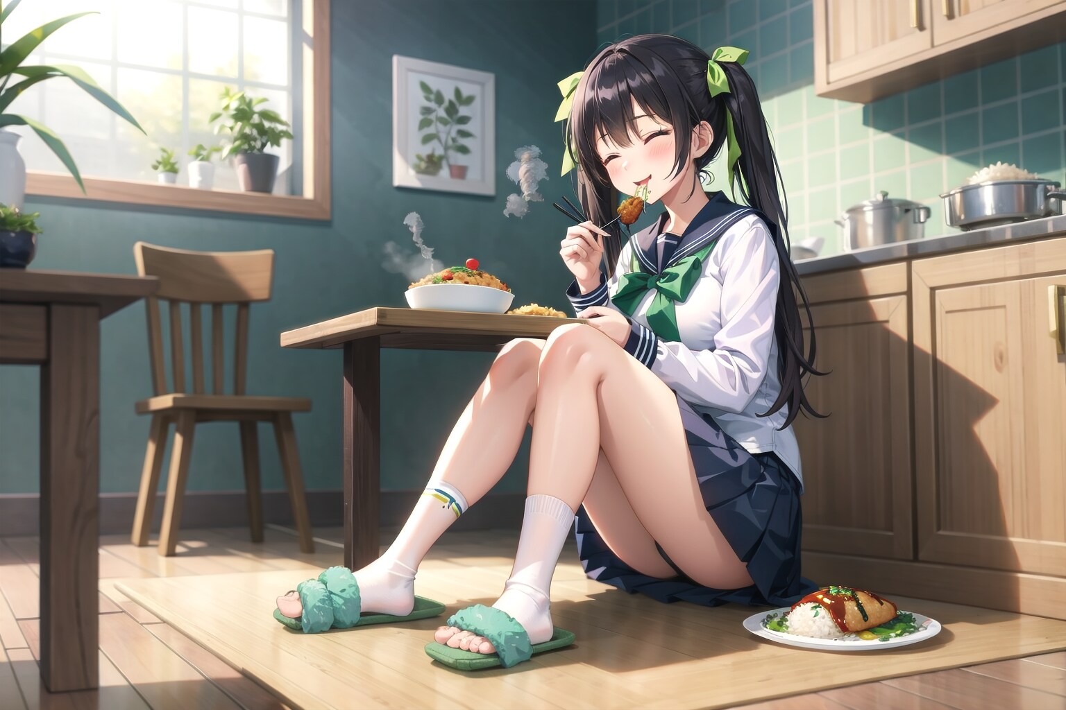 ツインテールとセーラー服でお食事
