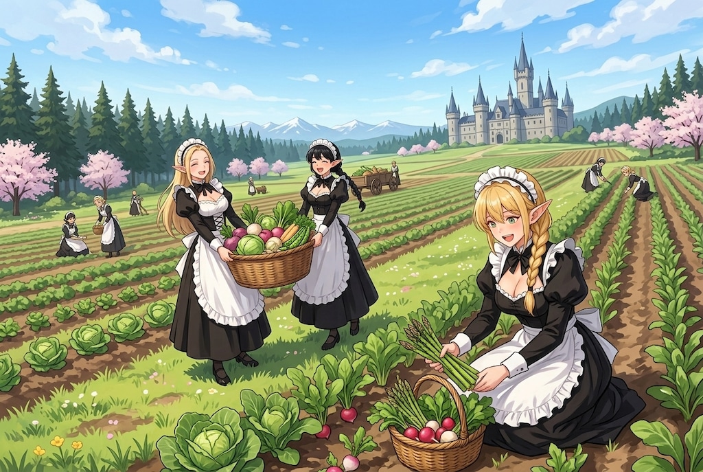 🥦春野菜を収穫するエルフメイドさん💕