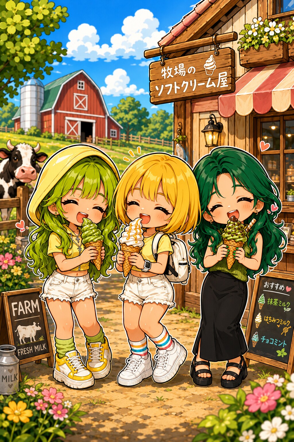 牧場でソフトクリーム♡（ライム、レモン、緑ちゃん）