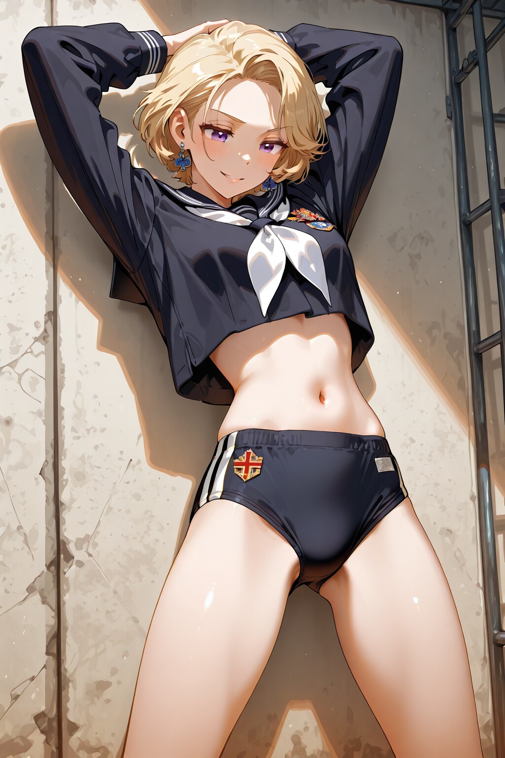 ブリティッシュバーオーナーのセーラー服へそ出しブルマ