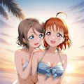 別垢@mitsu8monからAqours(1人不在)仲良し2ショットビキニ👙❤️ 2枚目