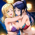 別垢@mitsu8monからAqours(1人不在)仲良し2ショットビキニ👙❤️ 5枚目