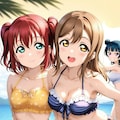 別垢@mitsu8monからAqours(1人不在)仲良し2ショットビキニ👙❤️ 4枚目