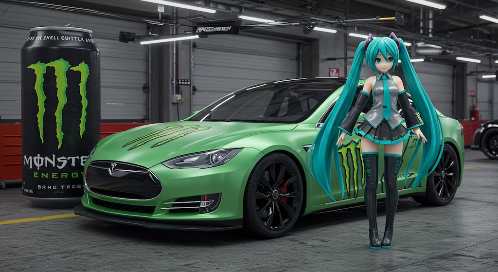 モンスターエナジーテスラセダンと初音ミク