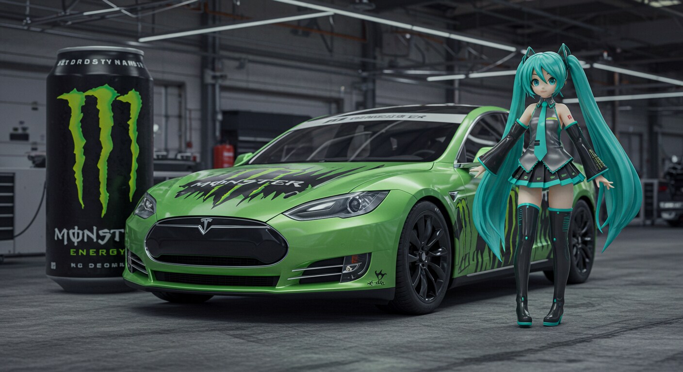 モンスターエナジーテスラセダンと初音ミク | の人気AIイラスト・グラビア