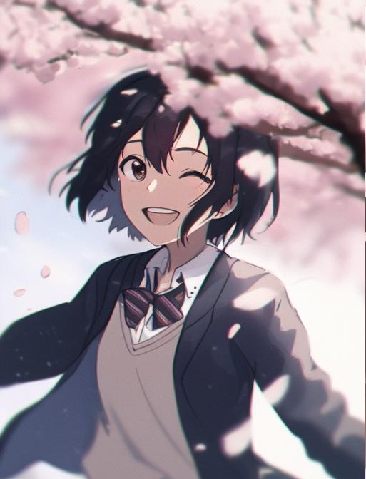 桜の中の女子校生