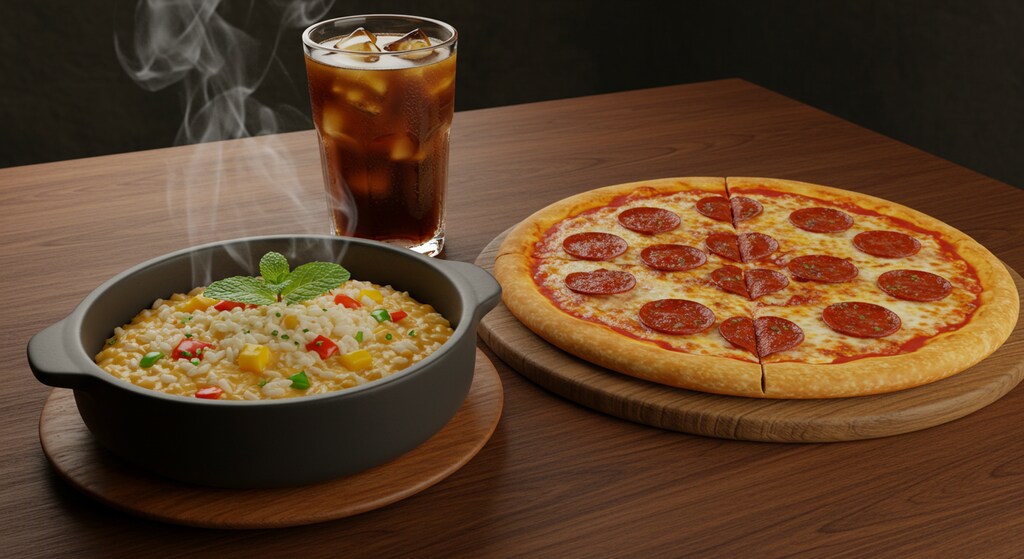 深夜食堂のリゾットとピザのセット