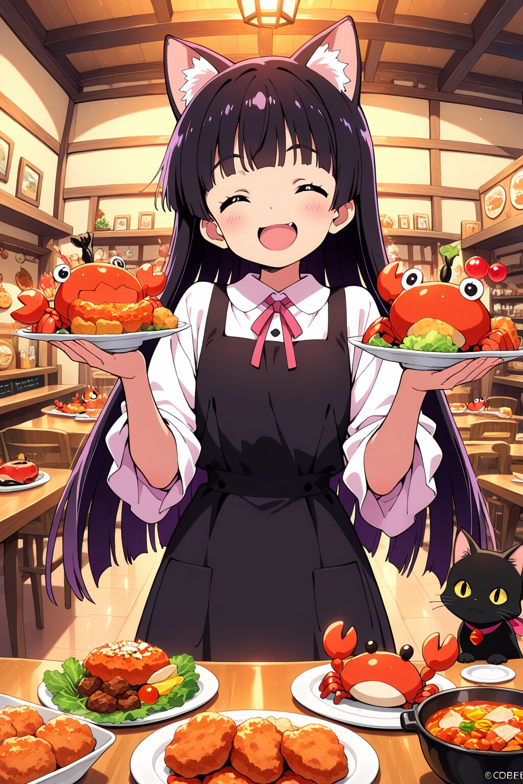 蟹を食べる猫娘